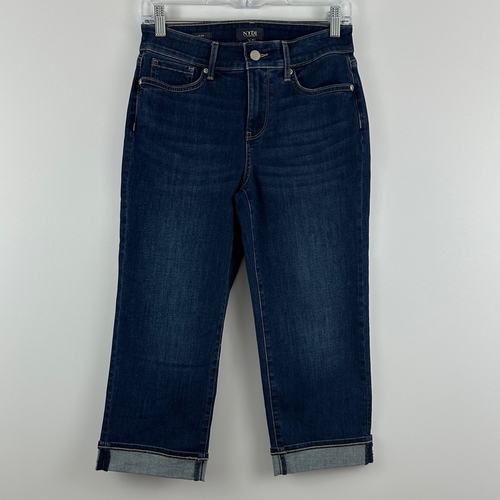 NYDJ Marilyn Crop Jeans Cool Embrace Lift Tuck Mid Rise Dark Wash 4